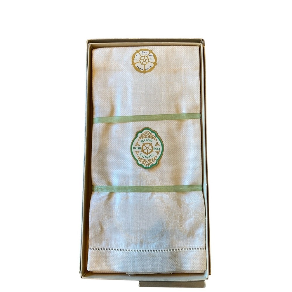 Vintage Irish Rose Cream Linen Tea Towels Set of 3 15x24" Classic New Old Stock